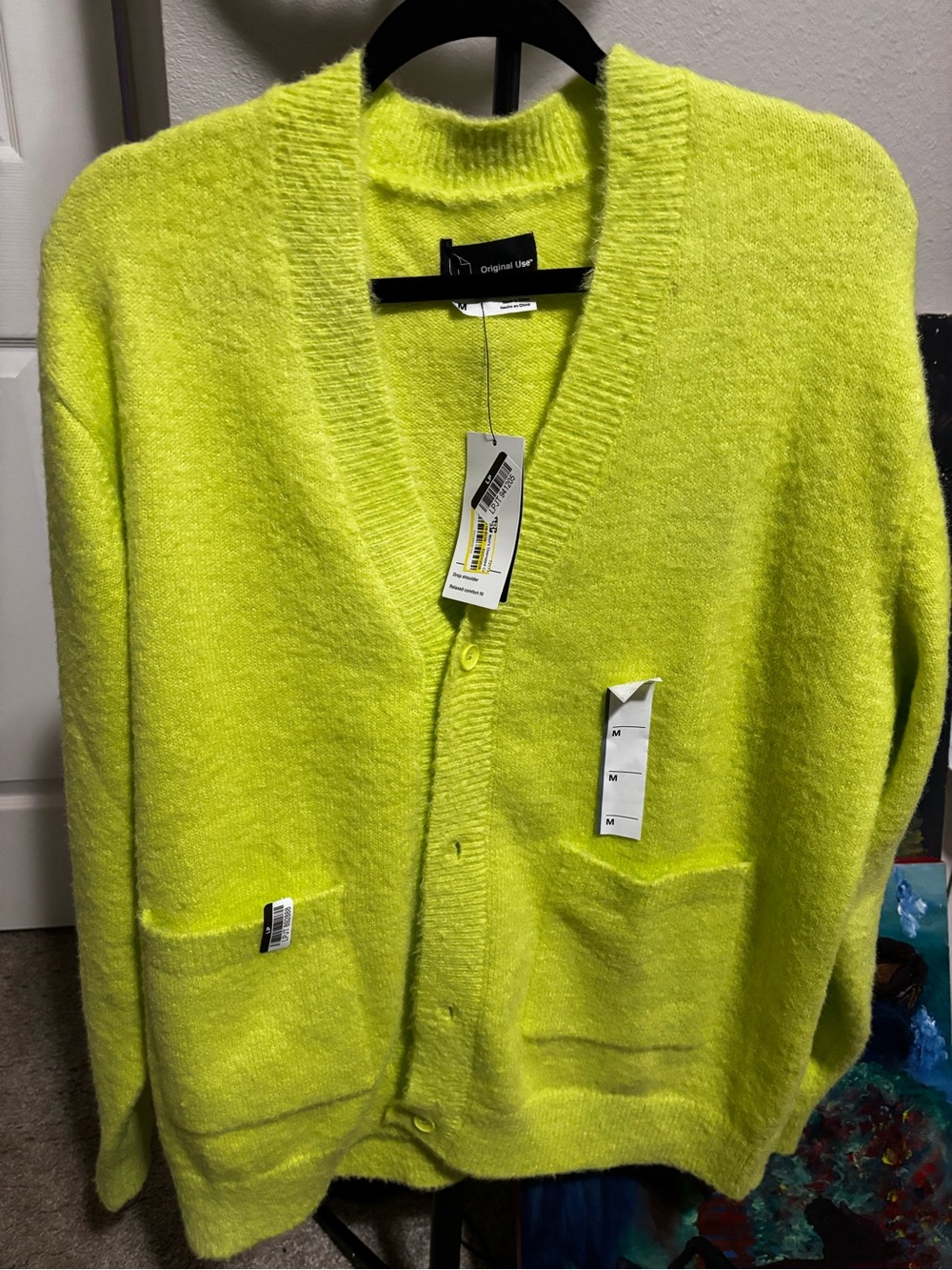 Men's Neon Lime V-Neck Button Cardigan Sweater